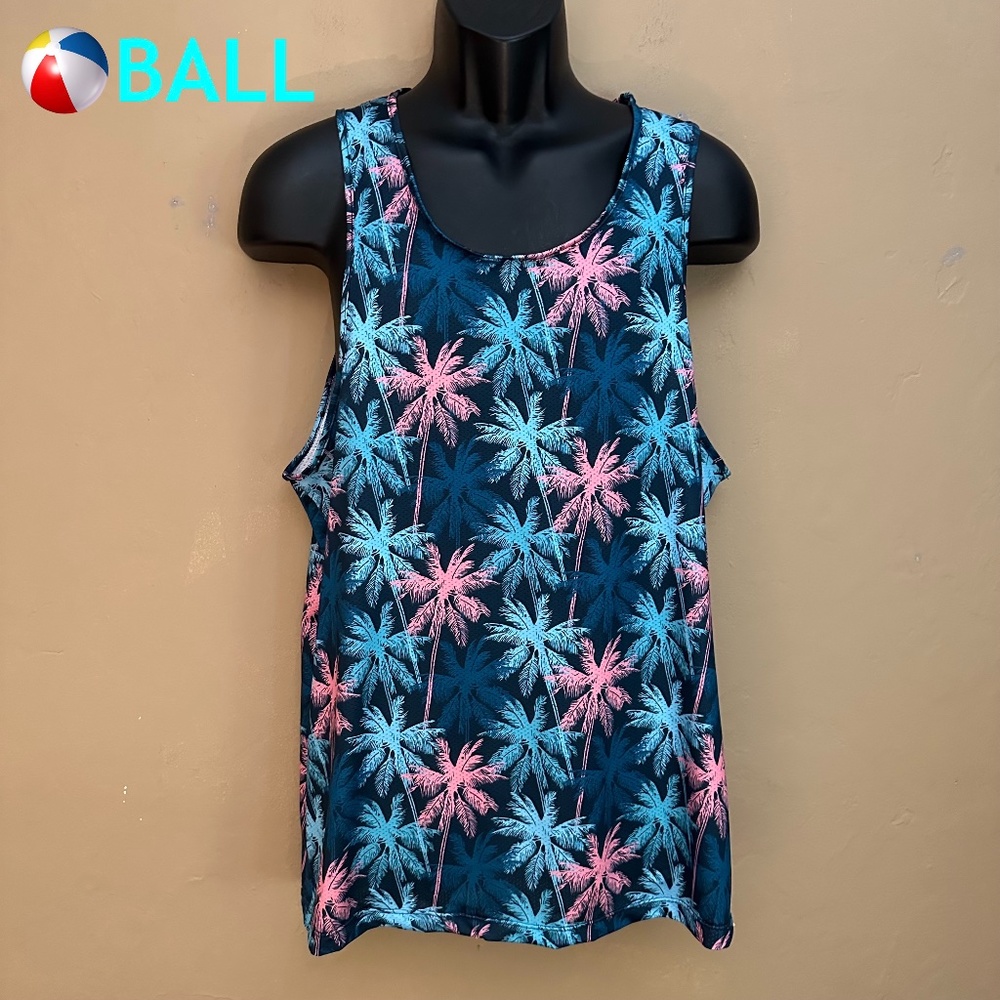 Ball Men’s Palm-Print Tank Top in Blue and Pink